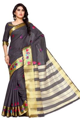 Mimosa Charcoal Tussar Silk Faux Kanjivaram Style Saree With Blouse 2