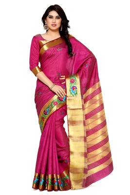 Mimosa Pink Tussar Silk Kanjivaram Style Saree With Blouse 1