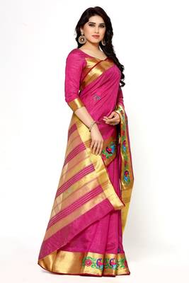 Mimosa Pink Tussar Silk Kanjivaram Style Saree With Blouse 3