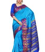 Mimosa Blue Tussar Silk Kanjivaram Style Saree With Blouse