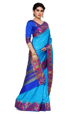 Mimosa Blue Tussar Silk Kanjivaram Style Saree With Blouse 3