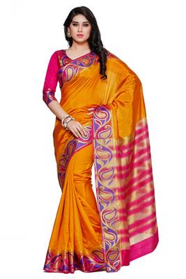 Mimosa Mustard Tussar Silk Kanjivaram Style Saree With Blouse 1