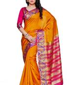 Mimosa Mustard Tussar Silk Kanjivaram Style Saree With Blouse