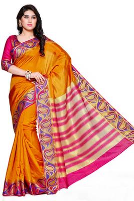 Mimosa Mustard Tussar Silk Kanjivaram Style Saree With Blouse 2