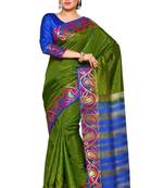 Mimosa Green Tussar Silk Kanjivaram Style Saree With Blouse