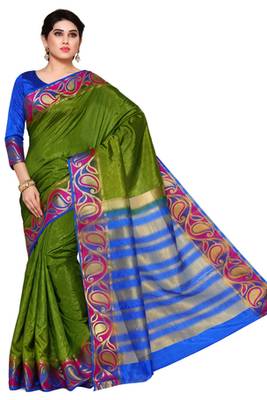 Mimosa Green Tussar Silk Kanjivaram Style Saree With Blouse 2