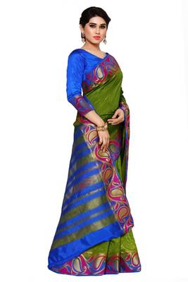 Mimosa Green Tussar Silk Kanjivaram Style Saree With Blouse 3