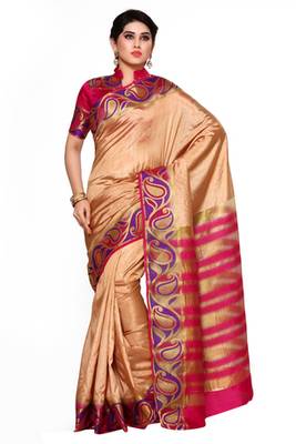Mimosa Brown Tussar Silk Kanjivaram Style Saree With Blouse 1