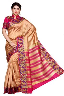 Mimosa Brown Tussar Silk Kanjivaram Style Saree With Blouse 2
