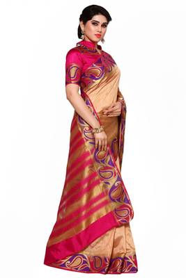 Mimosa Brown Tussar Silk Kanjivaram Style Saree With Blouse 3