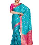 Mimosa Turquoise Blue Art Silk Kanjivaram Style Saree With Blouse