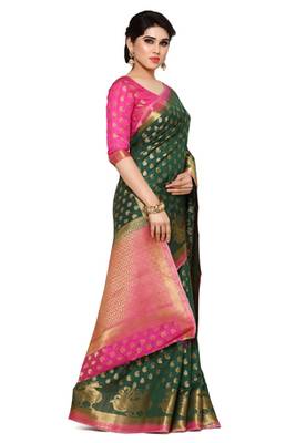 Mimosa Green Art Silk Kanjivaram Style Saree With Blouse 3