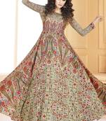 Cream Tussar Silk Ready made Anarkali Suits