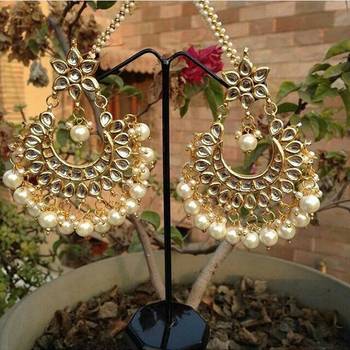 Madiha White Pearl Kundan Chandbali 1