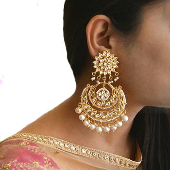 Krystal White Kundan Chandbali Earrings 1