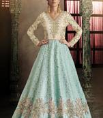 sky blue embroidered silk semi stitched Anarkali Suit