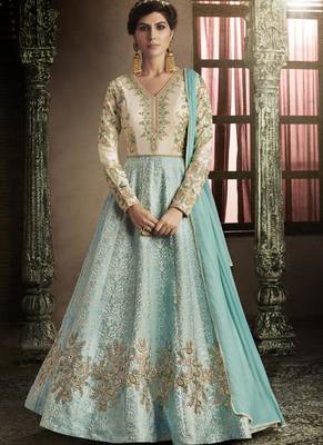 sky blue embroidered silk semi stitched Anarkali Suit 2