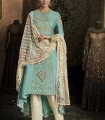 sky blue embroidered silk semi stitched salwar with dupatta
