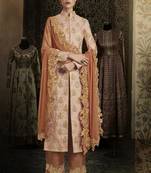 pink embroidered brocade semi stitched salwar with dupatta