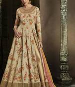 Cream Embroidered Silk Semi Stitched Salwar With Dupatta
