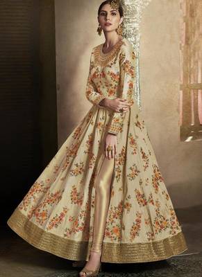 Cream Embroidered Silk Semi Stitched Salwar With Dupatta 2