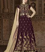 Purple Embroidered Silk Semi Stitched Anarkali Suit