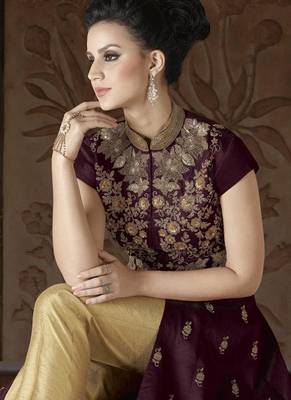 Purple Embroidered Silk Semi Stitched Anarkali Suit 2