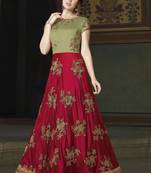 red embroidered silk semi stitched salwar with dupatta