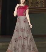 grey embroidered silk semi stitched Anarkali Suit