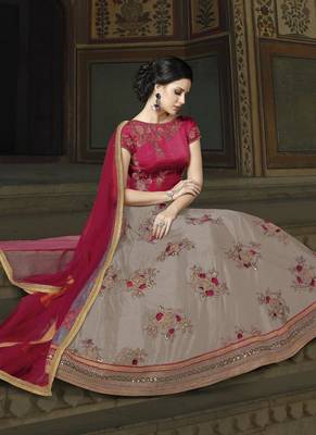 grey embroidered silk semi stitched Anarkali Suit 2