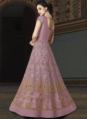 light violet embroidered net semi stitched Anarkali Suit 2
