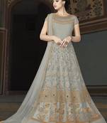 Grey Embroidered Net Semi Stitched Salwar With Dupatta