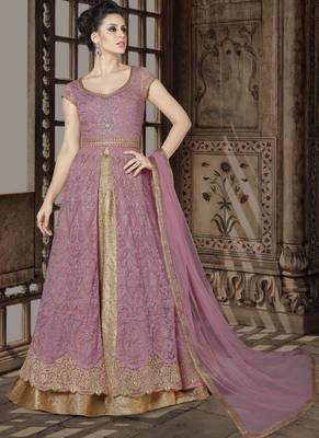 Pink Embroidered Net Semi Stitched Salwar With Dupatta 1