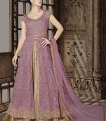 Pink Embroidered Net Semi Stitched Salwar With Dupatta