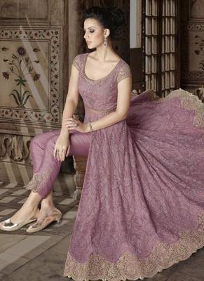 Pink Embroidered Net Semi Stitched Salwar With Dupatta 2