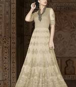 Cream Embroidered Net Semi Stitched Anarkali Suit