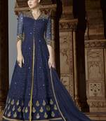 Navy Blue Embroidered Net Semi Stitched Anarkali Suit
