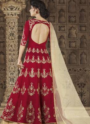 Blood Red Embroidered Silk Semi Stitched Salwar With Dupatta 2