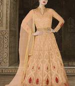 Peach Embroidered Net Semi Stitched Anarkali Suit
