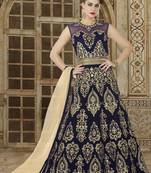 Blue Embroidered Velvet Semi Stitched Anarkali Suit