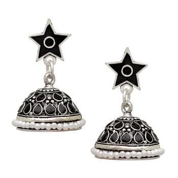 Black Color Beads Oxidised Jhumka Earrings 1