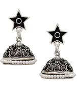 Black Color Beads Oxidised Jhumka Earrings