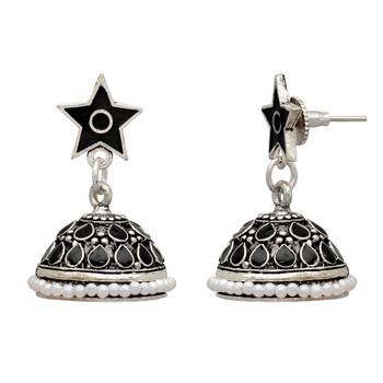 Black Color Beads Oxidised Jhumka Earrings 2