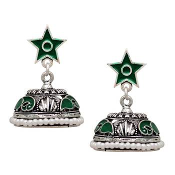 Green Color Beads Oxidised Jhumka Earrings 1