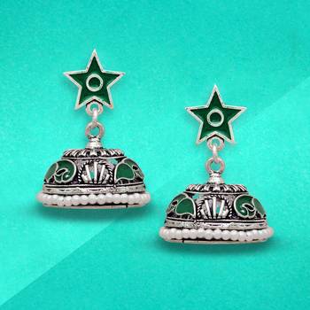 Green Color Beads Oxidised Jhumka Earrings 3