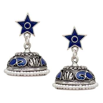 Blue Color Beads Oxidised Jhumka Earrings 1