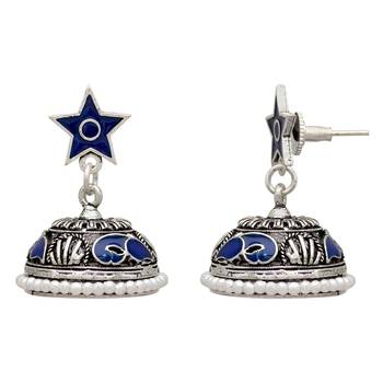 Blue Color Beads Oxidised Jhumka Earrings 2