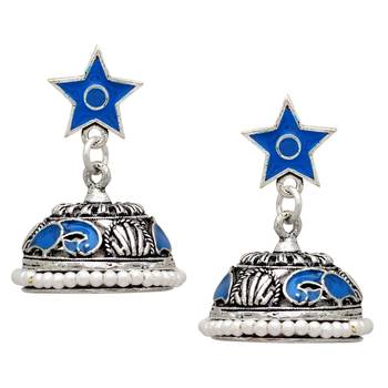 Aqua Color Beads Oxidised Jhumka Earrings 1