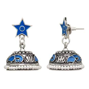 Aqua Color Beads Oxidised Jhumka Earrings 2