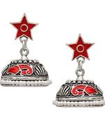 Red Color Beads Oxidised Jhumka Earrings